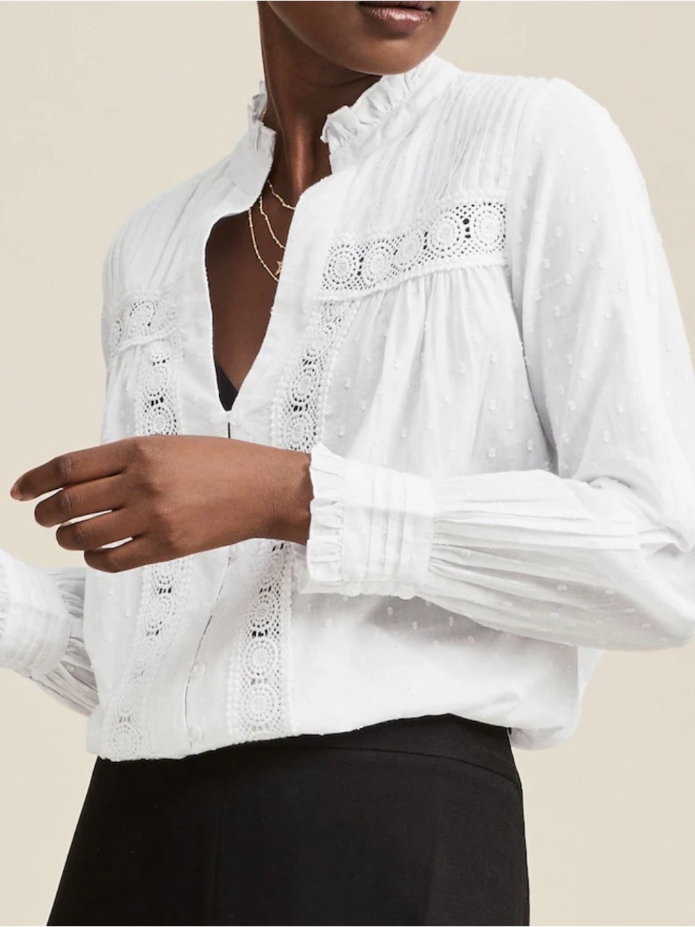 Aspiga L Carrie Dobby white Eyelet Pintuck 100% organic Cotton cottagecore top